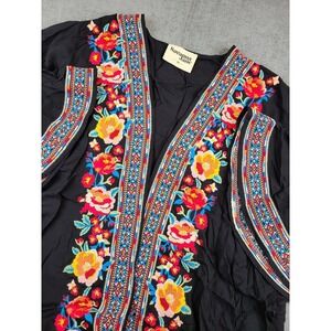 Savanna Jane Kimono Cardigan Duster Womens Plus 1X Black Floral Boho Embroidered